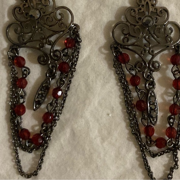 Jewelry - Elegant Red and Silver Dangle Earrings